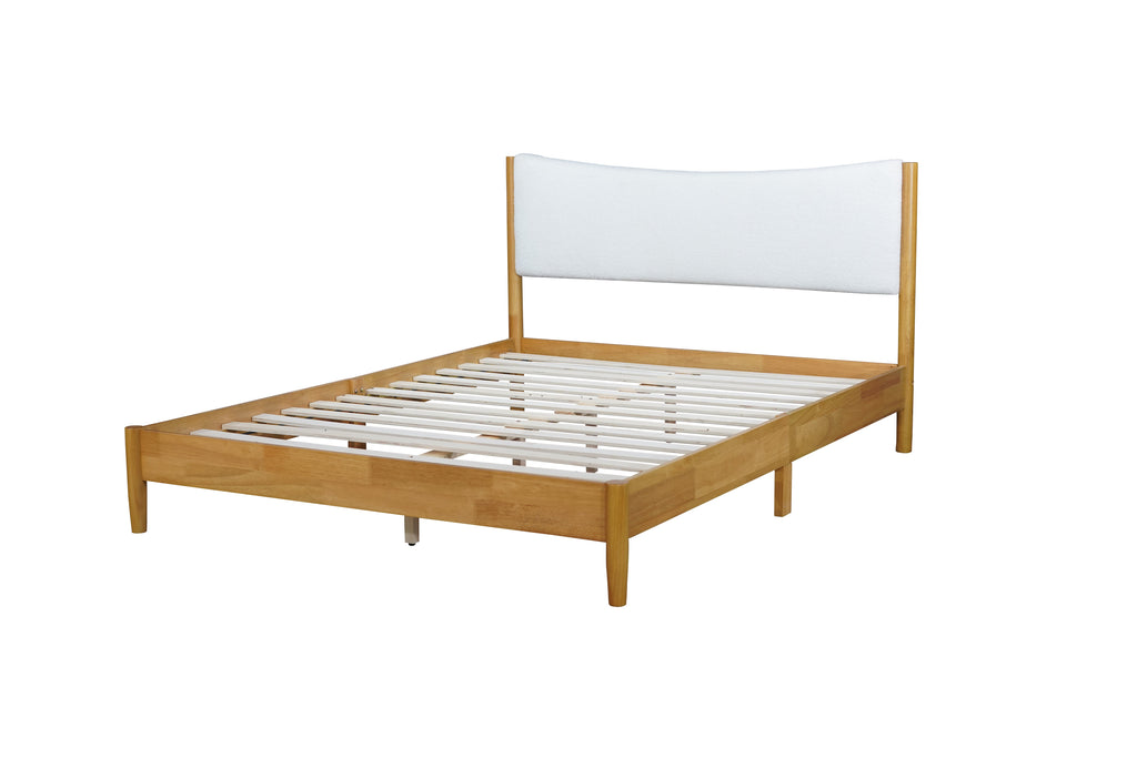 Queen Size Rubber Wooden , Solid Wooden Bed with Teddy Velvet Cushion Upholstered Headboard, Enhanced by Support Feet