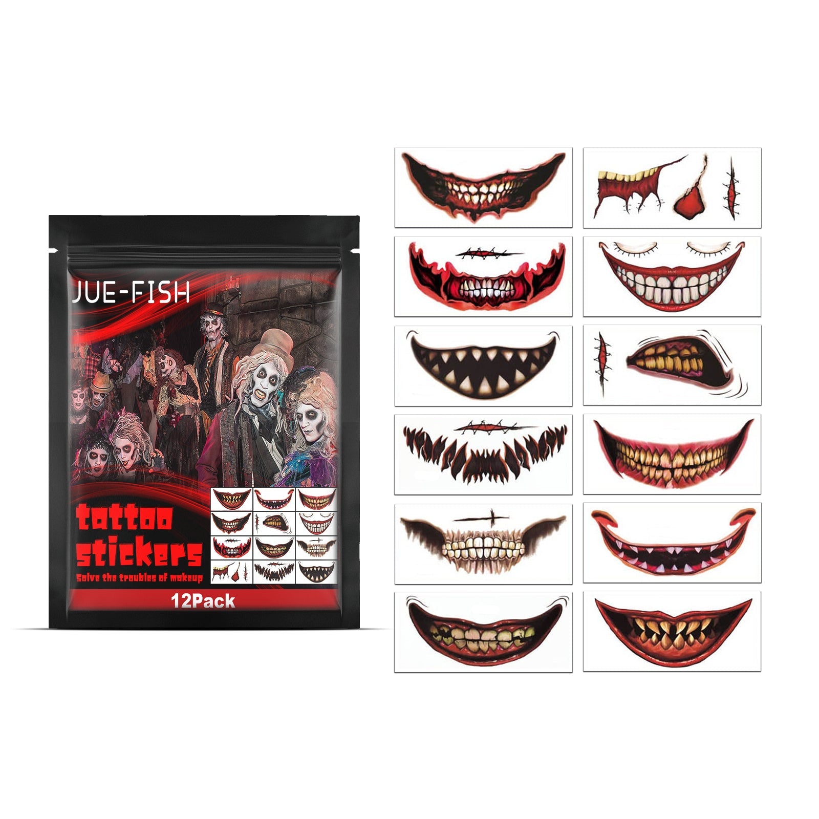 Halloween Tattoo Stickers, Halloween Horror Party Party Makeup Decorative Mouth Tattoo Stickers