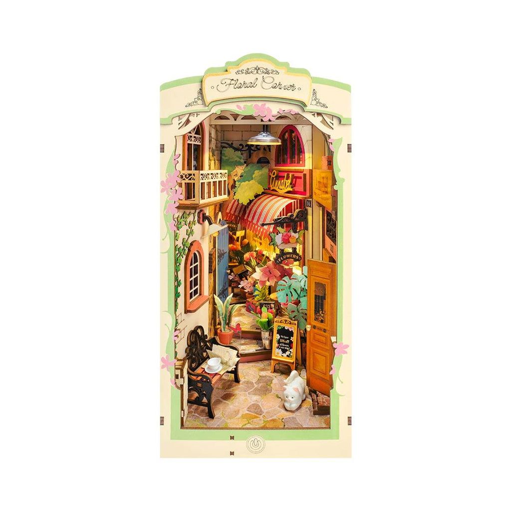Rolife Floral Corner DIY Book Nook Shelf Insert Kit 3D Wooden Dollhouse For Gift