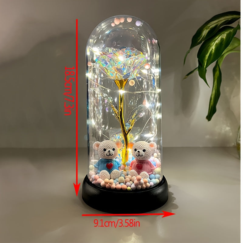 1pc Glow-in-the-Dark Rose Flower Decoration with LED-like Glow - Elegant Tabletop Centerpiece in Clear Dome, Battery-Powered (AAA Not Included) - Perfect Gift for Valentine's, Mother'S Day, Weddings, Birthdays, Christmas - Wo