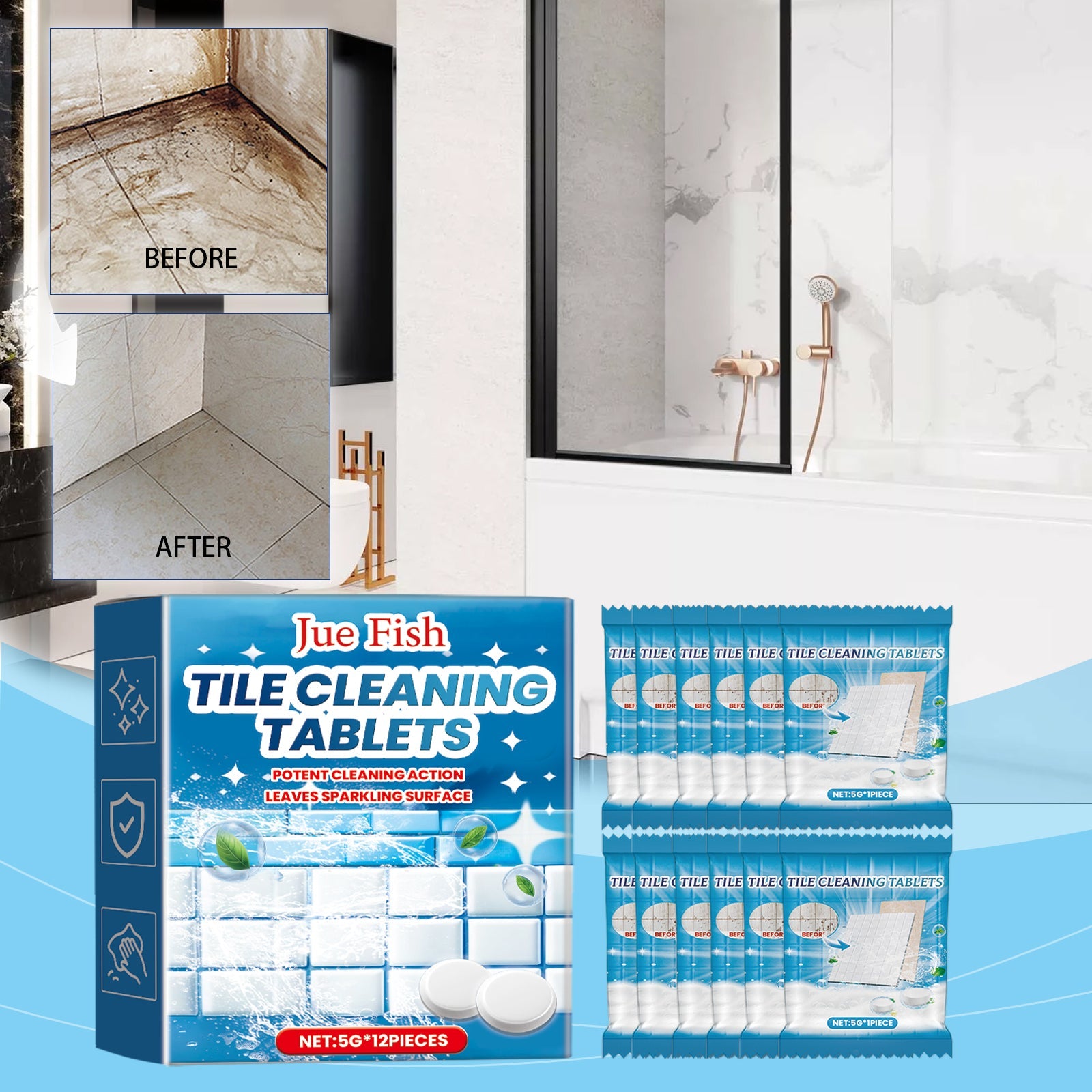 Ceramic Tile Cleaning Effervescent Tablet, Toilet Basin Wall Tile Decontamination And Descaling Brightening Cleaning Tablet