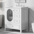 30" Bathroom Vanity with Sink, Bathroom Vanity Cabinet with Three Drawers and Door, Solid Wood and MDF, White