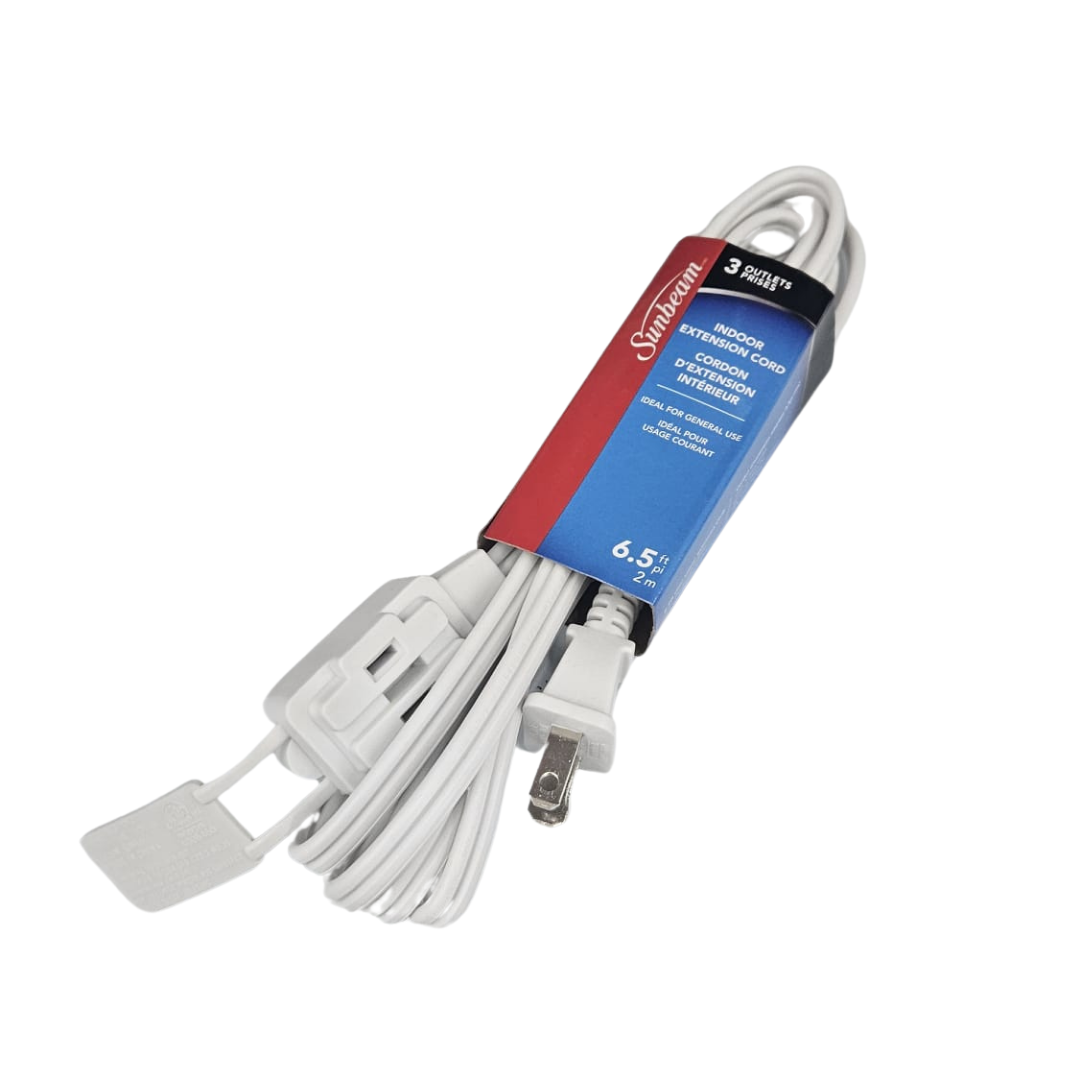Sunbeam Indoor Extension Cord 3-Outlet White (6.5 ft)