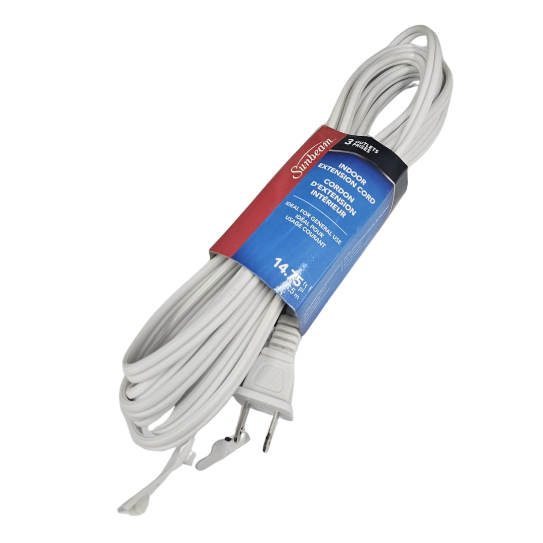 Sunbeam Indoor Extension Cord 3-Outlet White (14.75 ft)