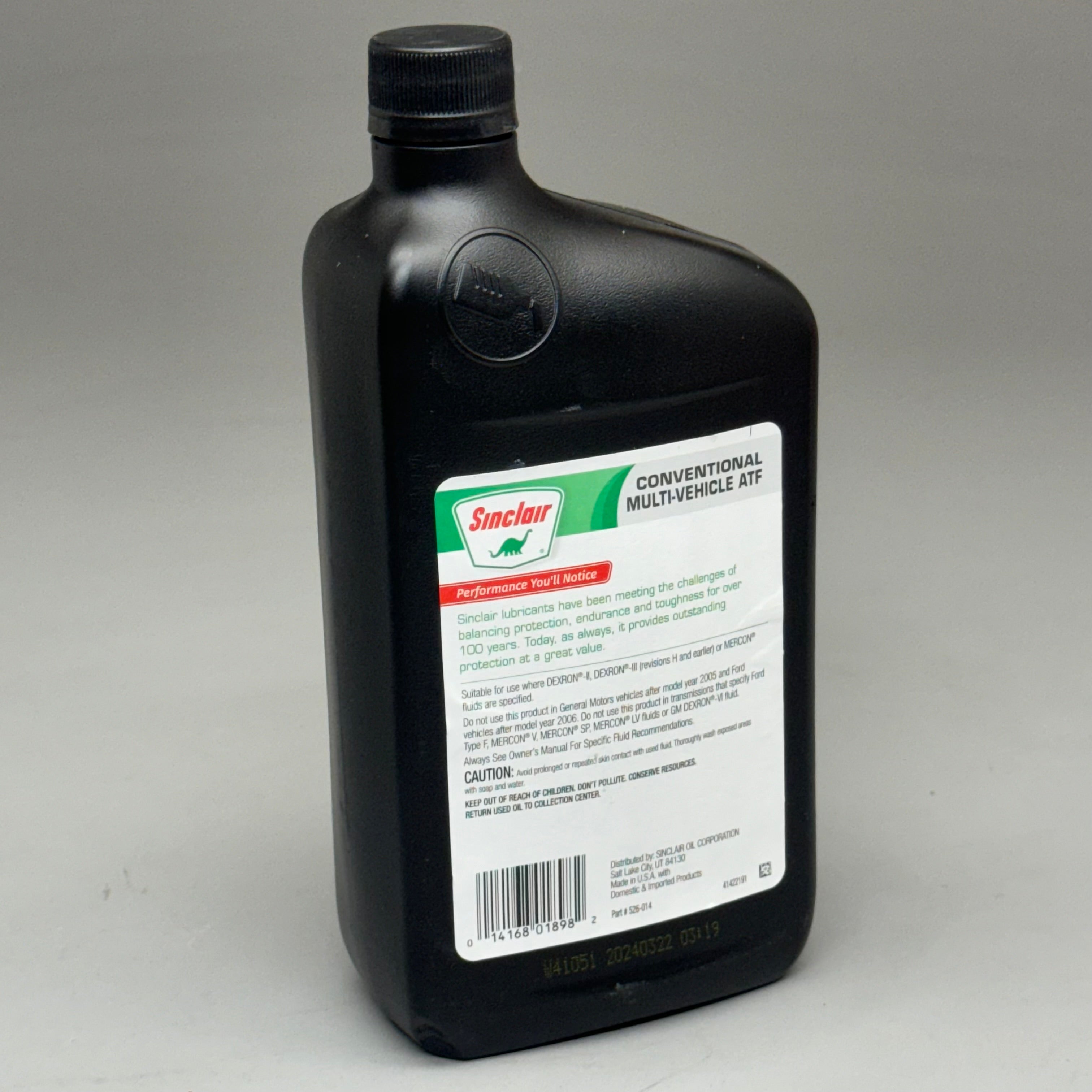 SINCLAIR (6 PACK, 1 quart each) Conventional Multi-Vehicle Automatic Transmission Fluid (New, No Box)
