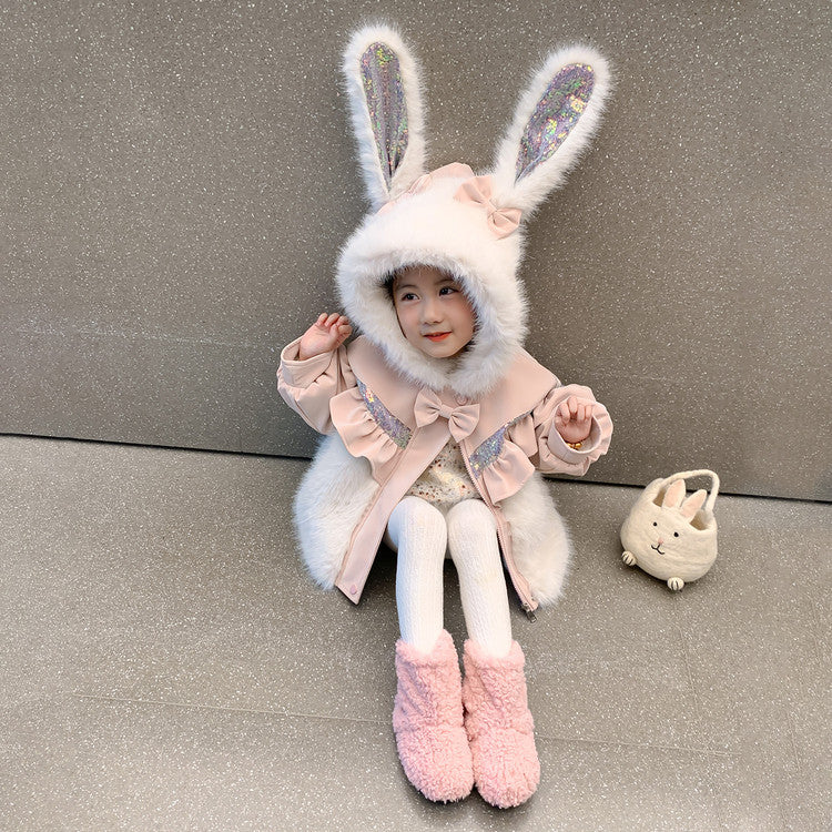 Rabbit Ear Patchwork Coat In Fur