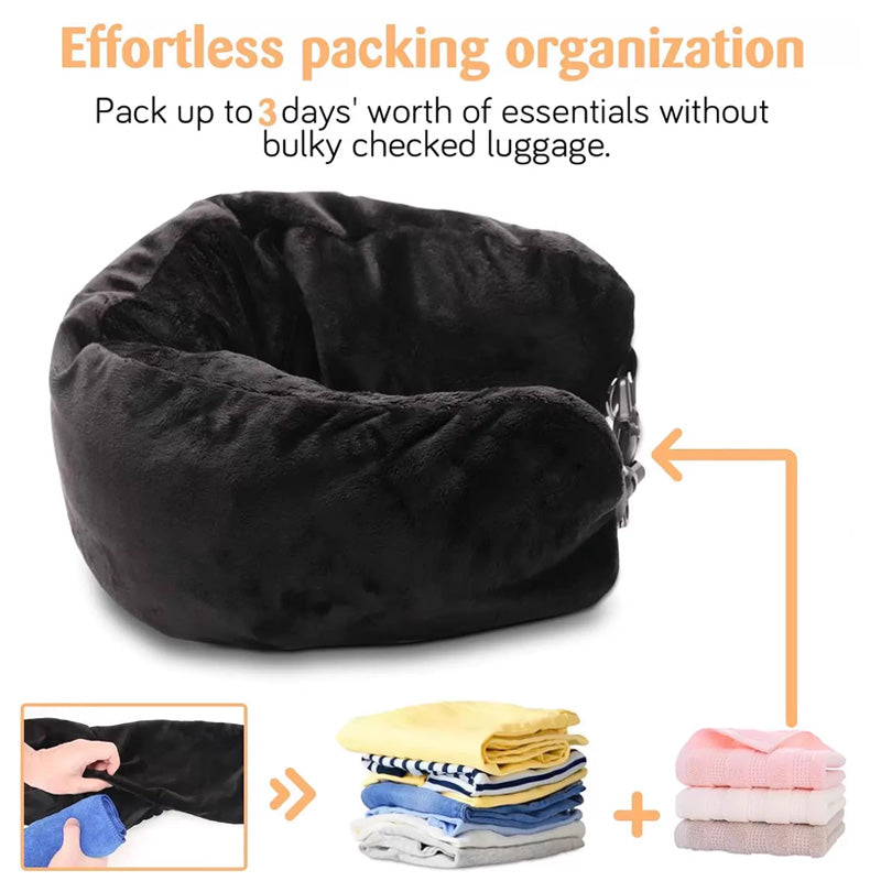 Airplane Travel Sleeping Pillow - U-Shaped Velvet Pillowcase, Fillable Design with Storage Pouch