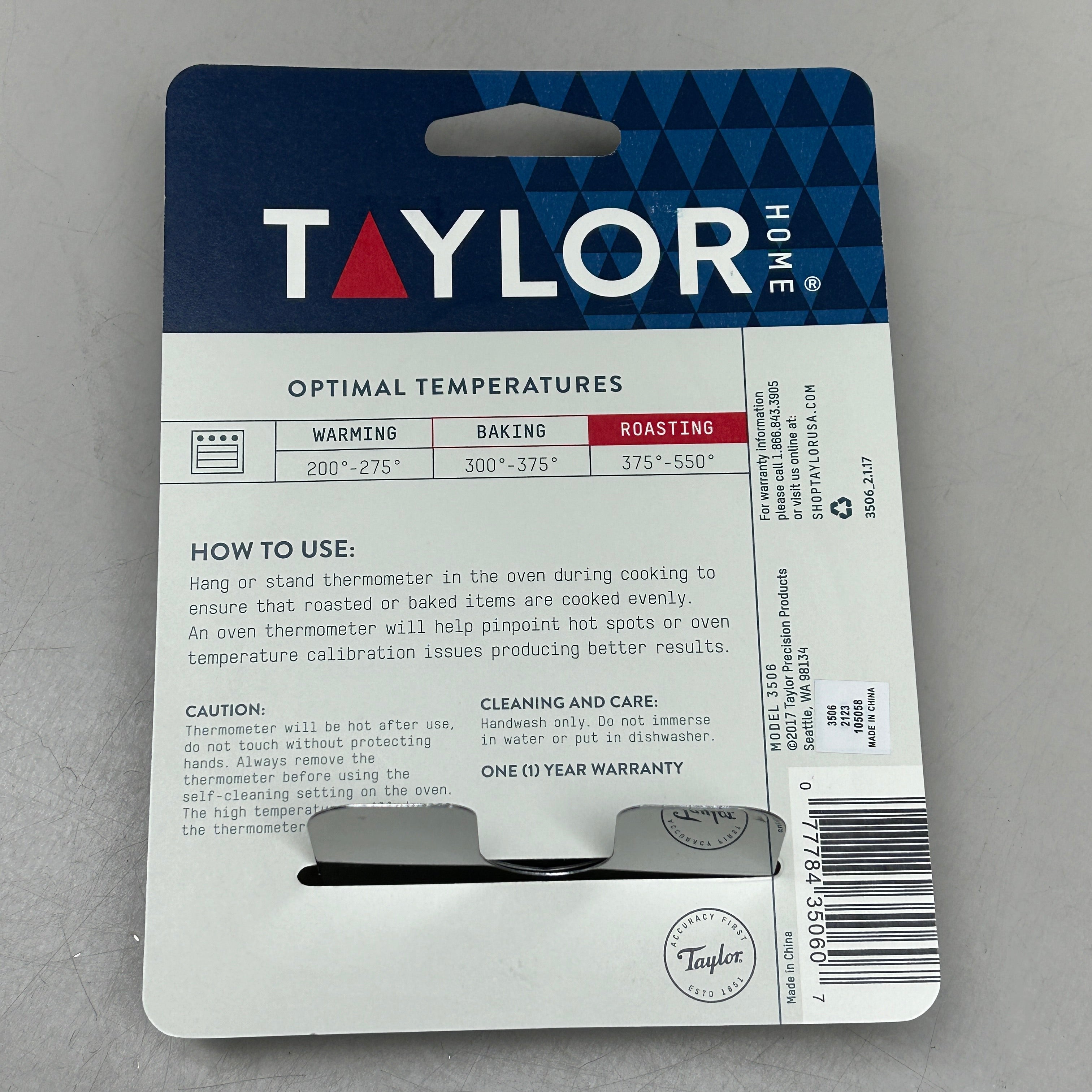 TAYLOR Analog Dial Oven Thermometer Stainless Steel 3506 (New)