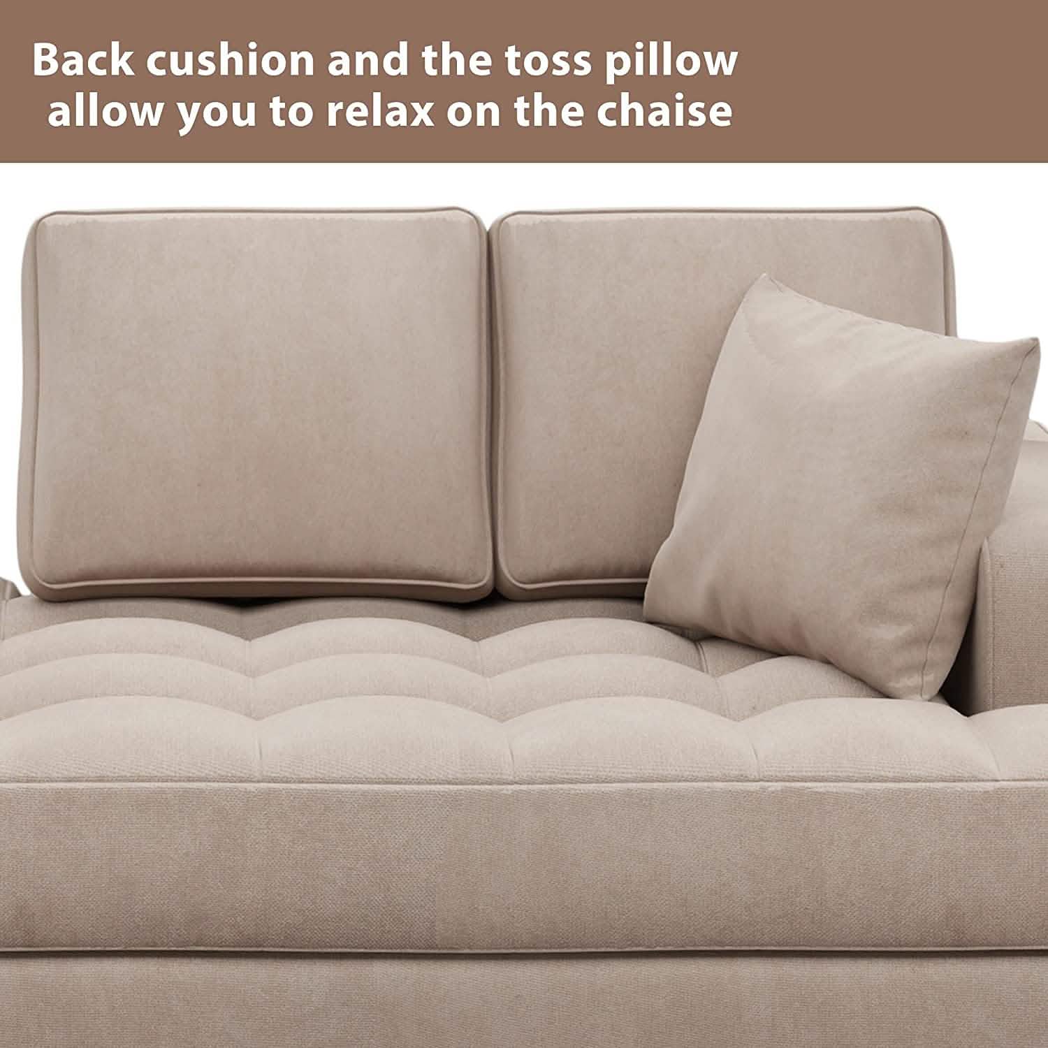 64" Deep Tufted Upholstered Textured Fabric Chaise Lounge Toss Pillow Included