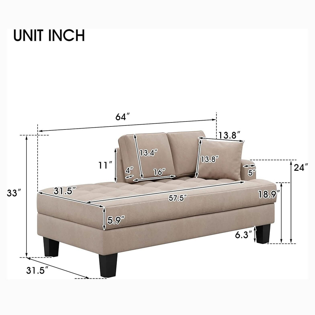 64" Deep Tufted Upholstered Textured Fabric Chaise Lounge Toss Pillow Included
