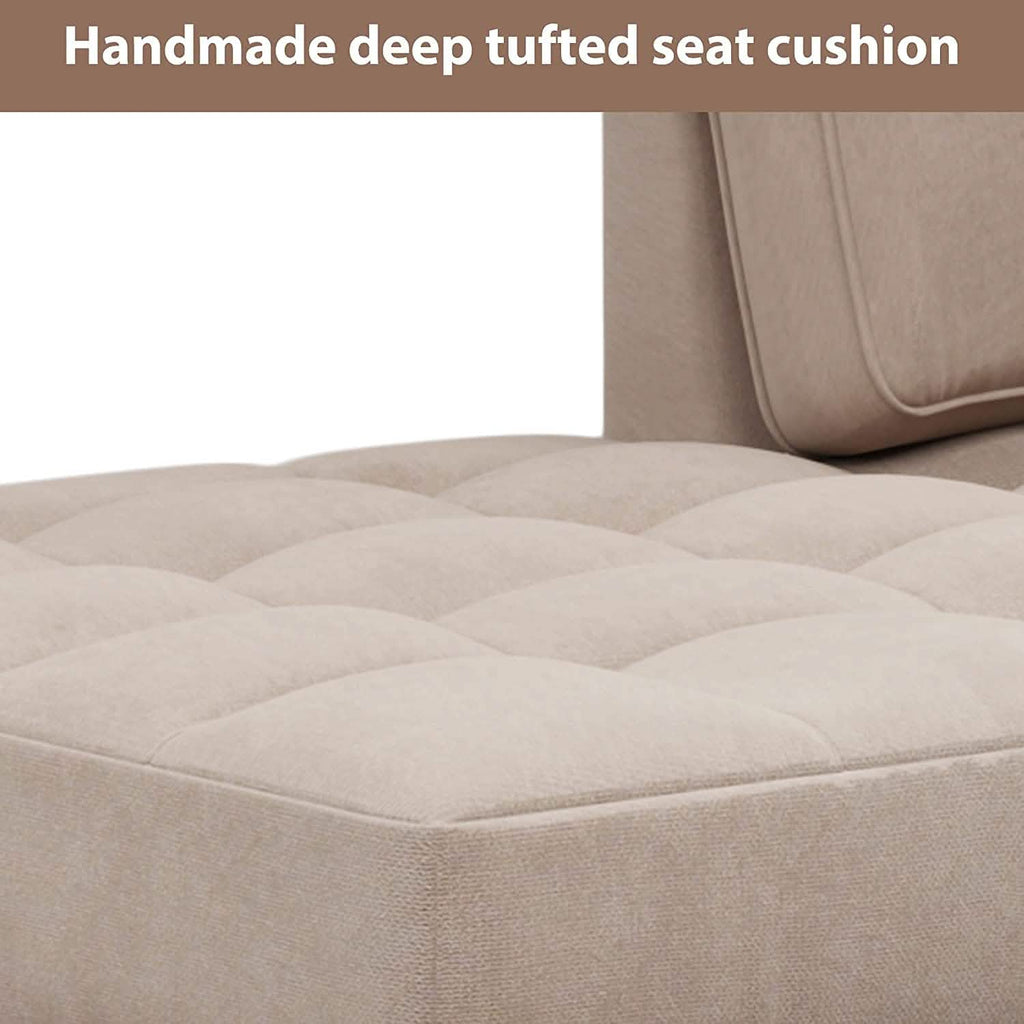 64" Deep Tufted Upholstered Textured Fabric Chaise Lounge Toss Pillow Included