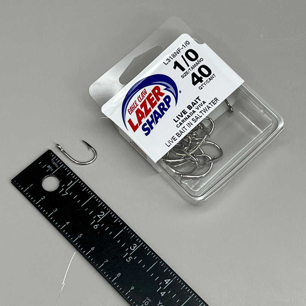 EAGLE CLAW (5 PACK)Lazer Sharp Live Bait in Saltwater Hooks #1/0 40pc L318NF-1/0