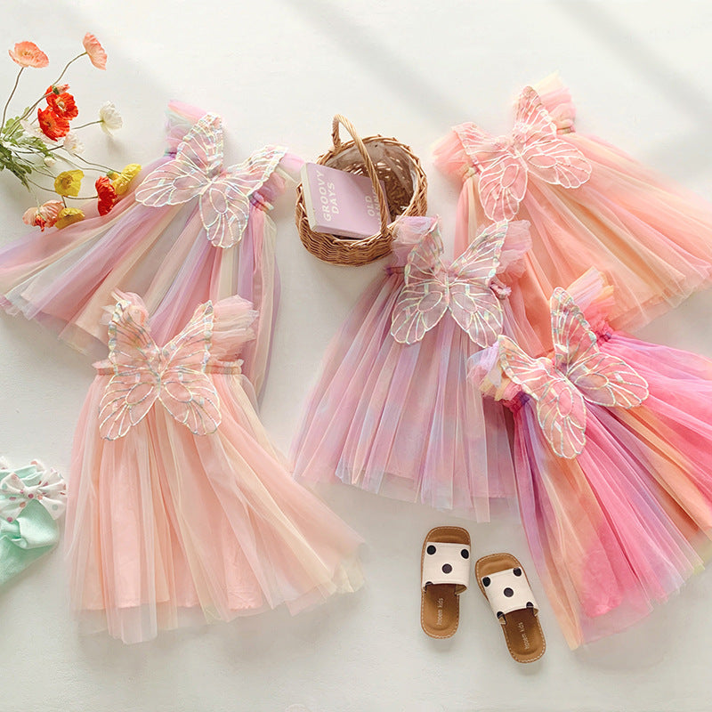 Rainbow Wings Mesh Girl Dress