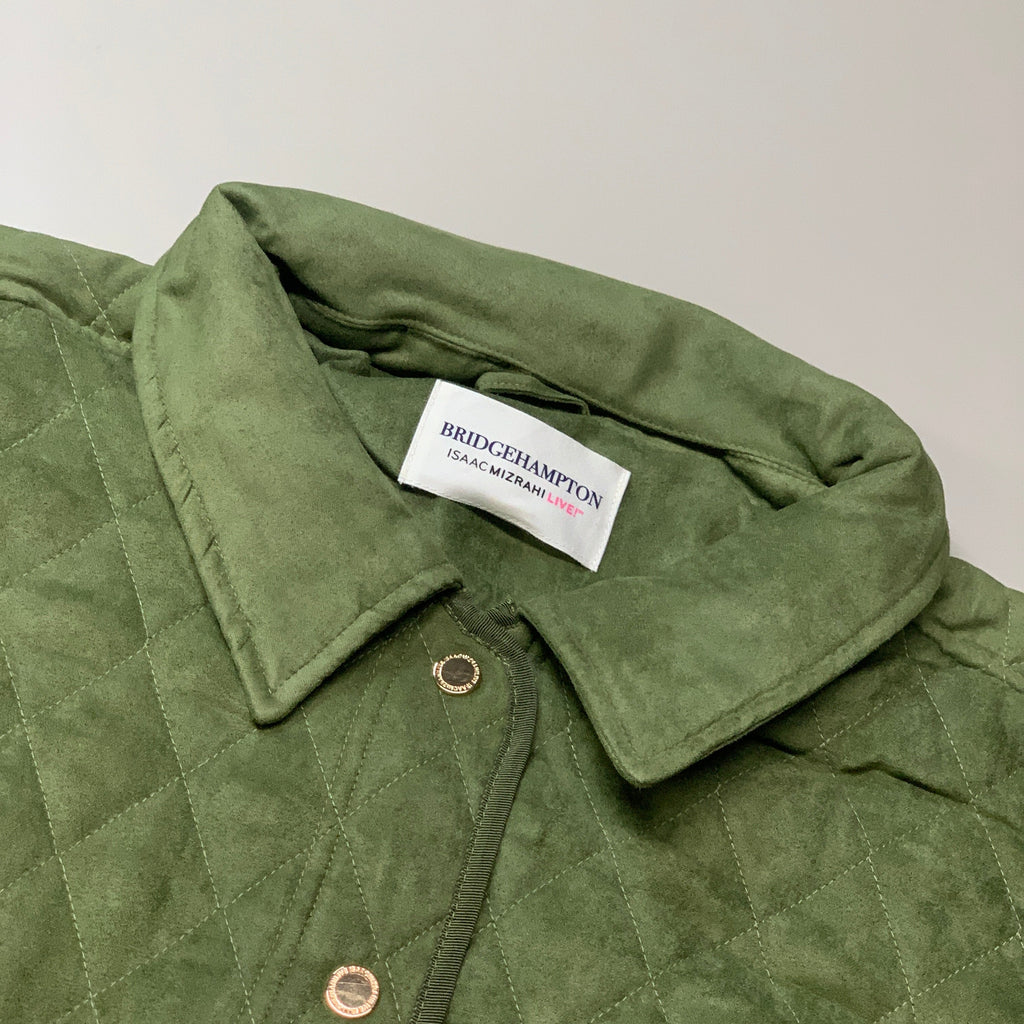 BRIDGE HAMPTON ISSAC MIZRAHI LIVE! Faux Suede Coat Full Snap Up Basil Size 2X