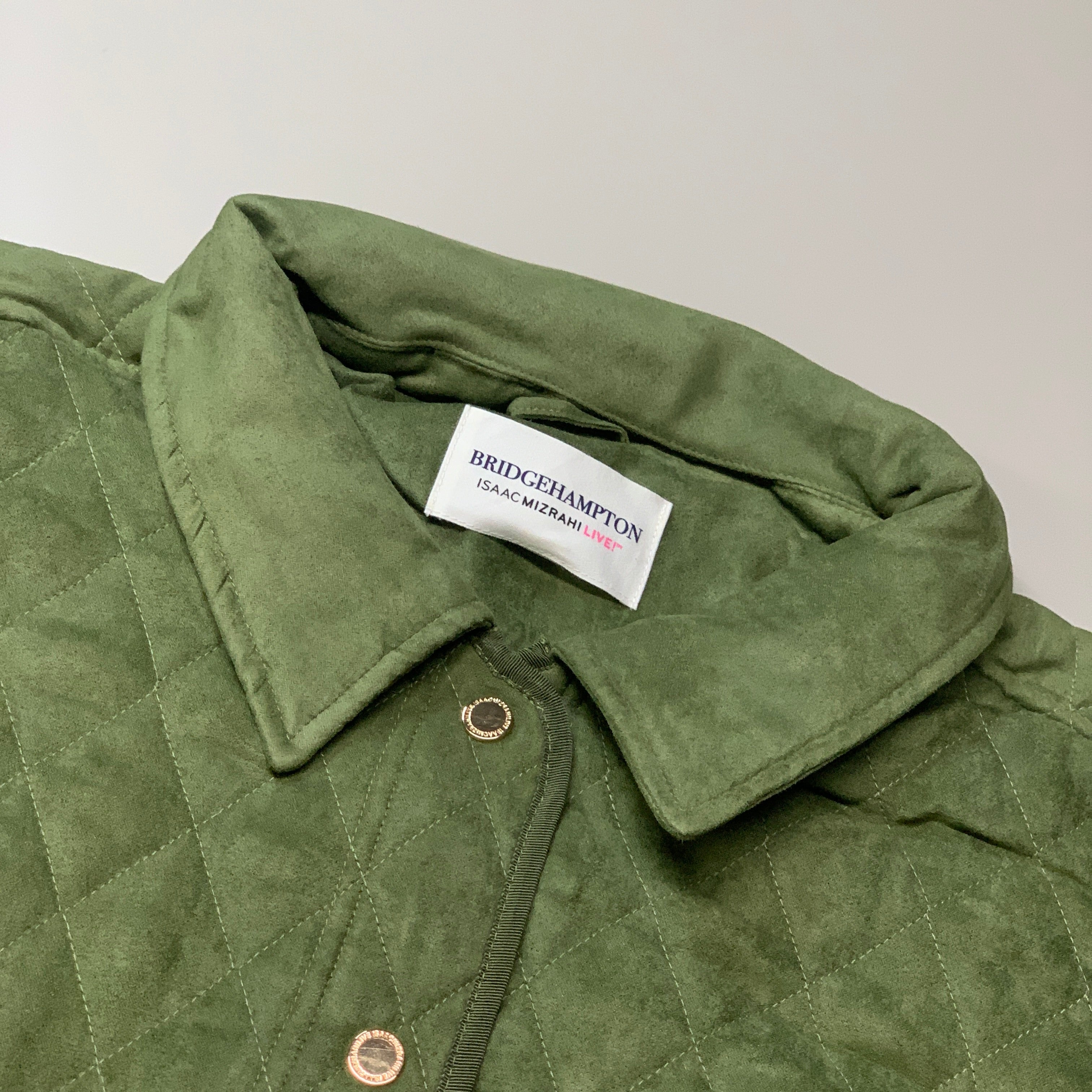 BRIDGE HAMPTON ISSAC MIZRAHI LIVE! Faux Suede Coat Full Snap Up Basil Size 2X