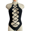 Swimsuit hollow strap sexy one-piece black tight swimsuit women's bikini