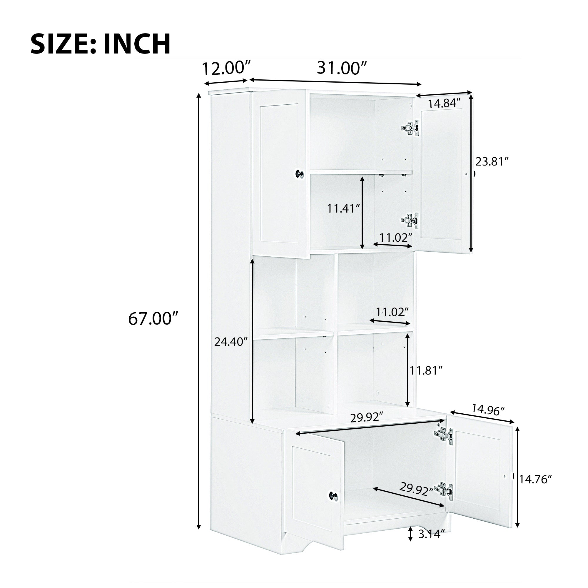 Bathroom storage cabinet, 4-door independent cabinet, adjustable shelf, open multi-layer shelf, black
