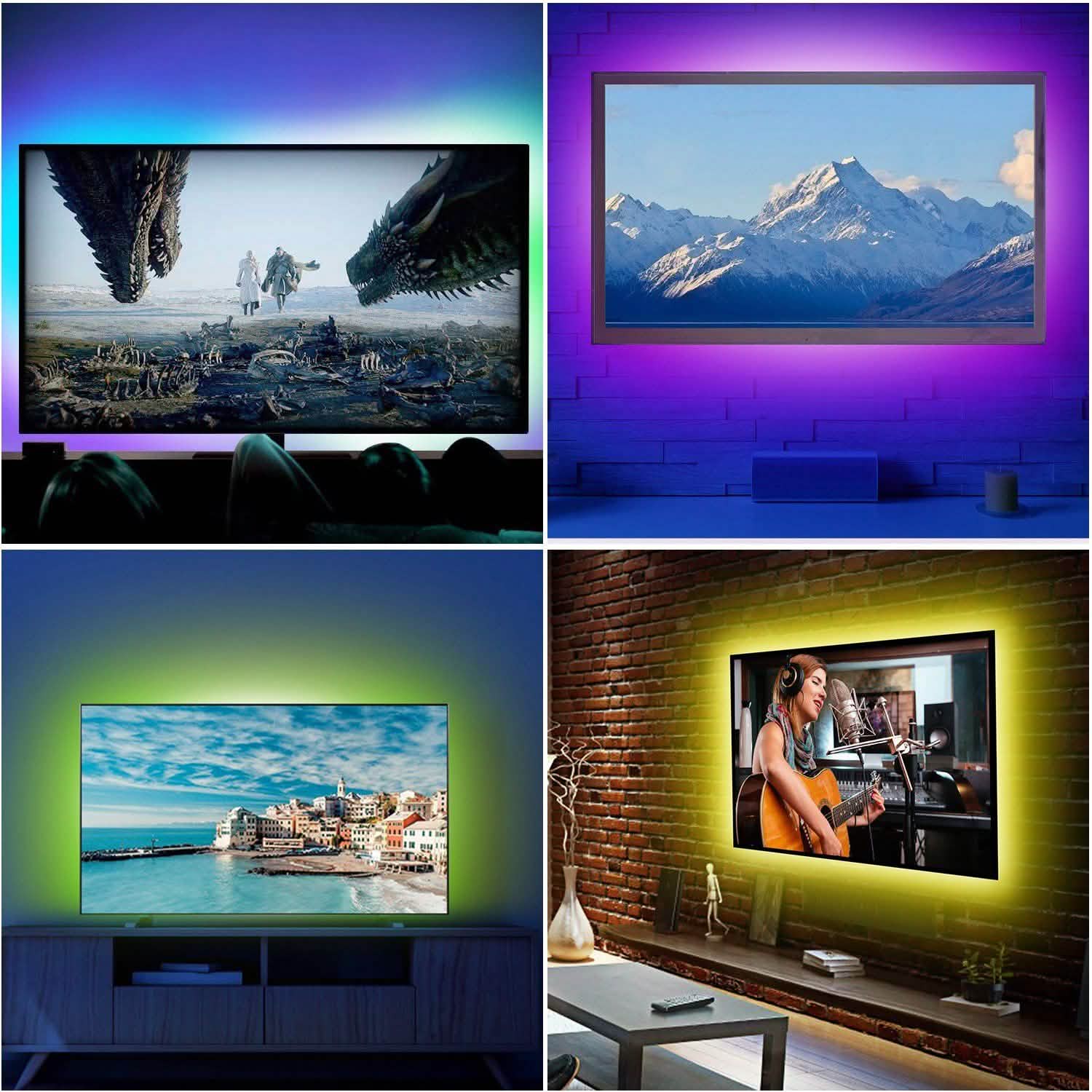 6.56ft TV LED Backlight RGB Strip Light USB Monitor Lighting