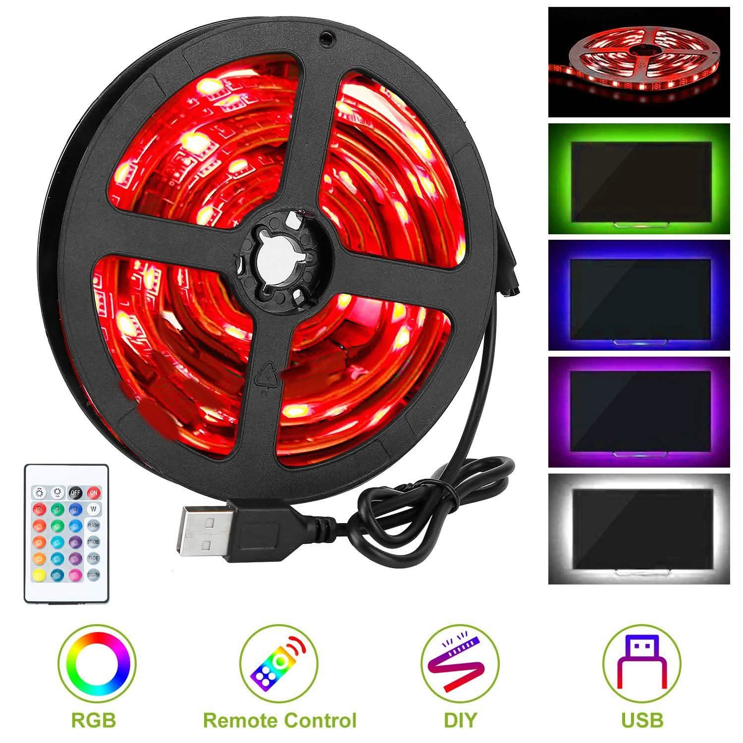 6.56ft TV LED Backlight RGB Strip Light USB Monitor Lighting