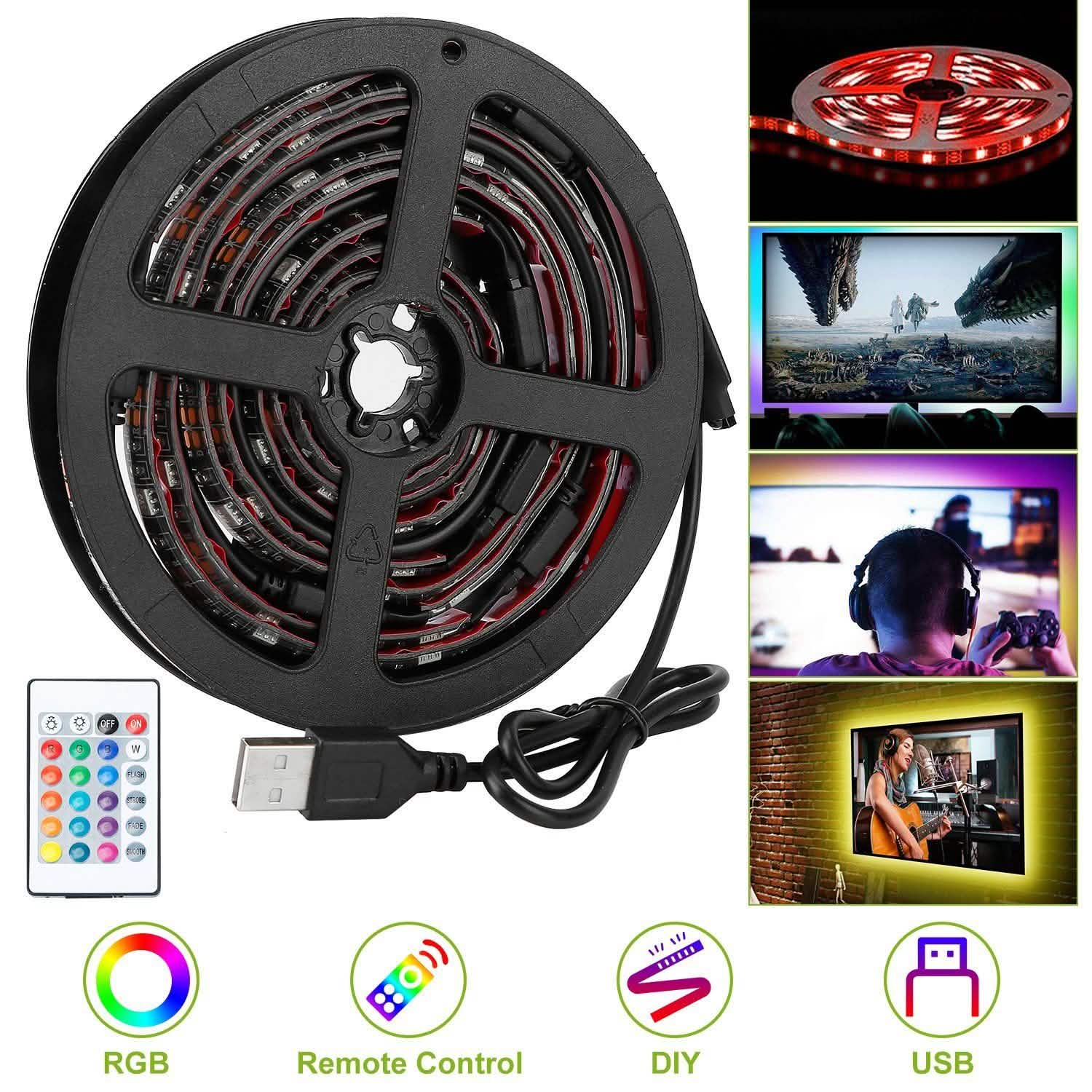 6.56ft TV LED Backlight RGB Strip Light USB Monitor Lighting