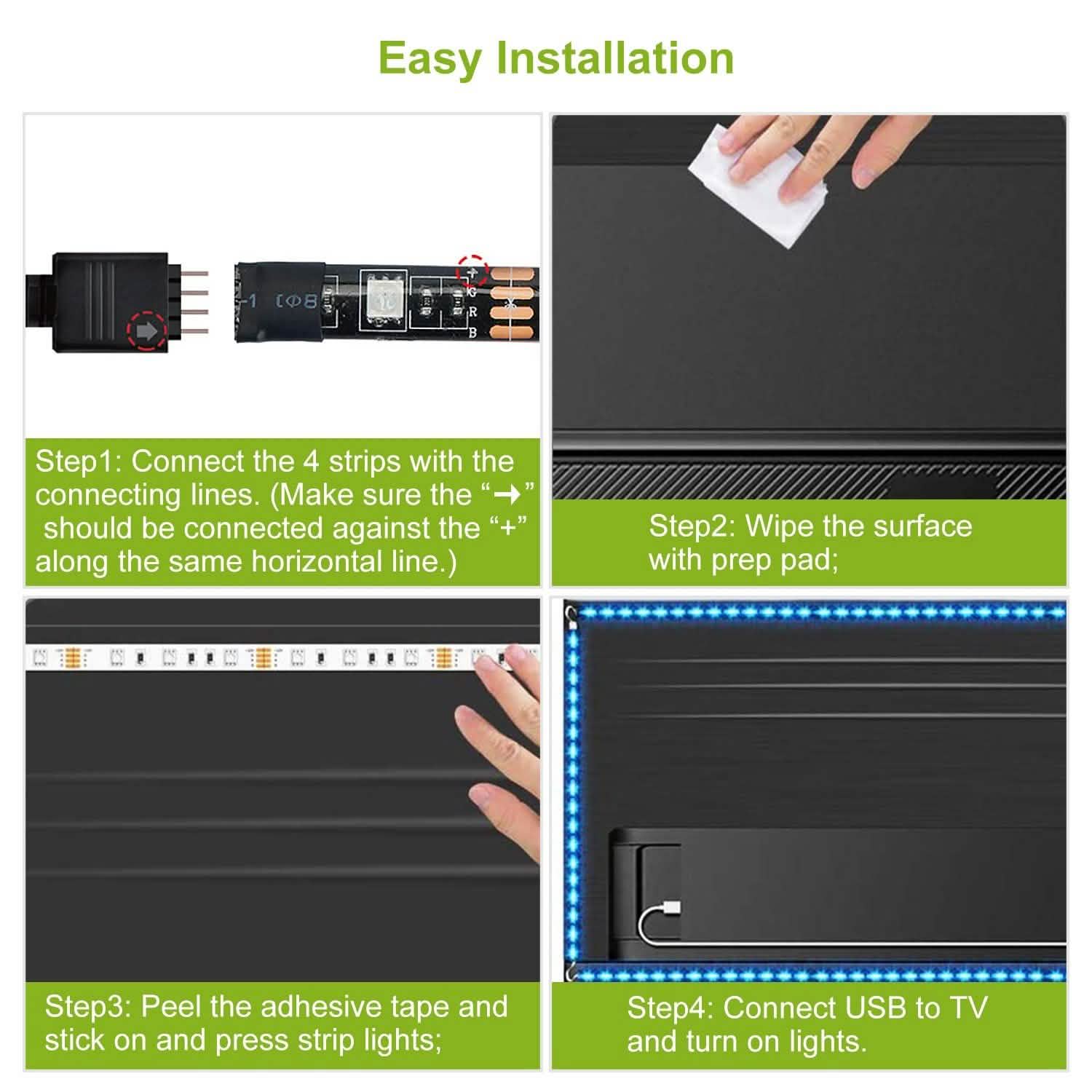 6.56ft TV LED Backlight RGB Strip Light USB Monitor Lighting