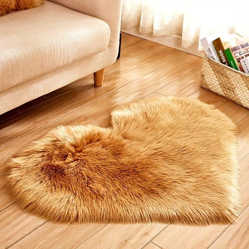 1pc Faux Fur Room Rug, Heart Shaped Plush Rug, Fluffy Carpet For Living Room Bedroom Sofa, Shaggy Carpet Area Mat 50*60cm/19.68*23.62in