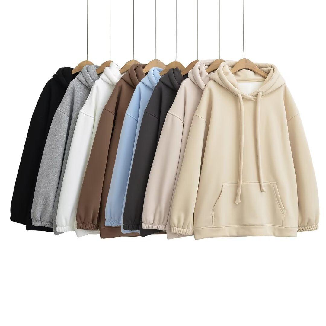 Loose drawstring hooded sweatshirt
