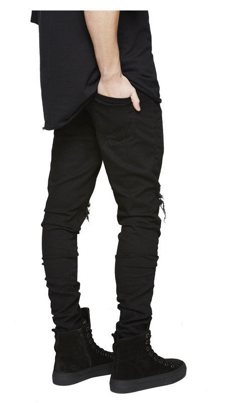 Street men's knee-skinned jeans