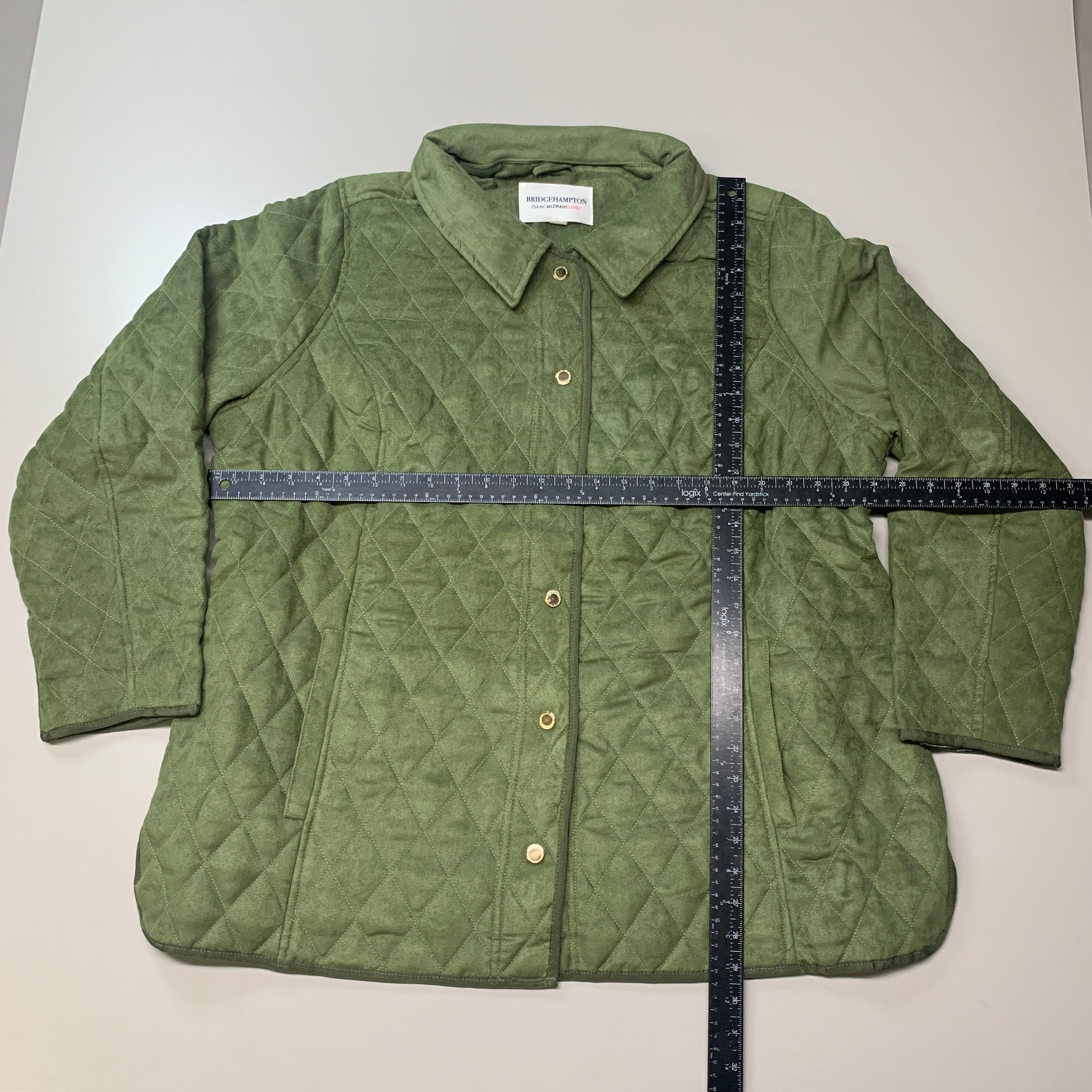 BRIDGE HAMPTON ISSAC MIZRAHI LIVE! Faux Suede Coat Full Snap Up Basil Size 1X