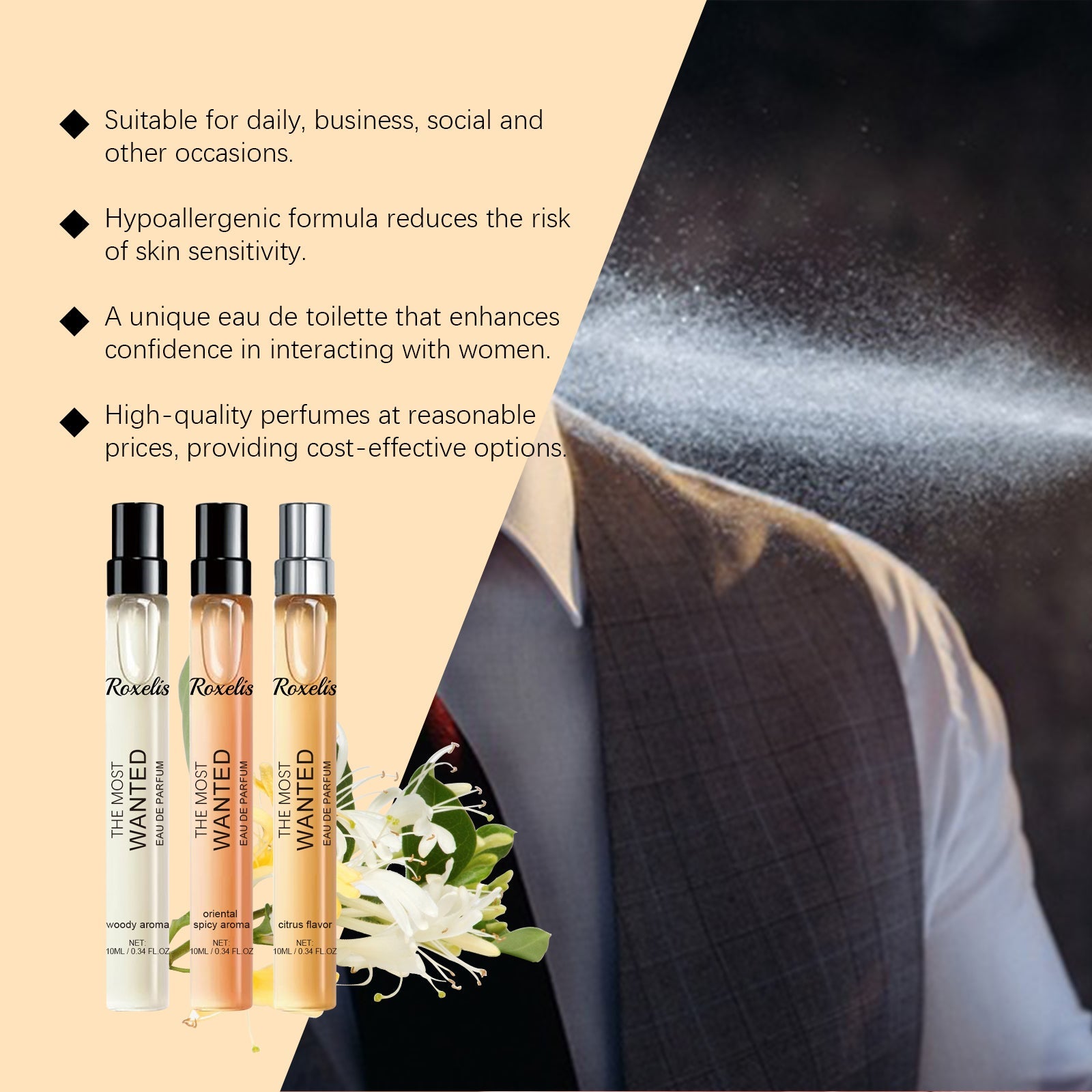 Roxelis Eau De Toilette Spray Men's Perfume Cologne Citrus Perfume Fresh Charm Portable Fragrance Spray