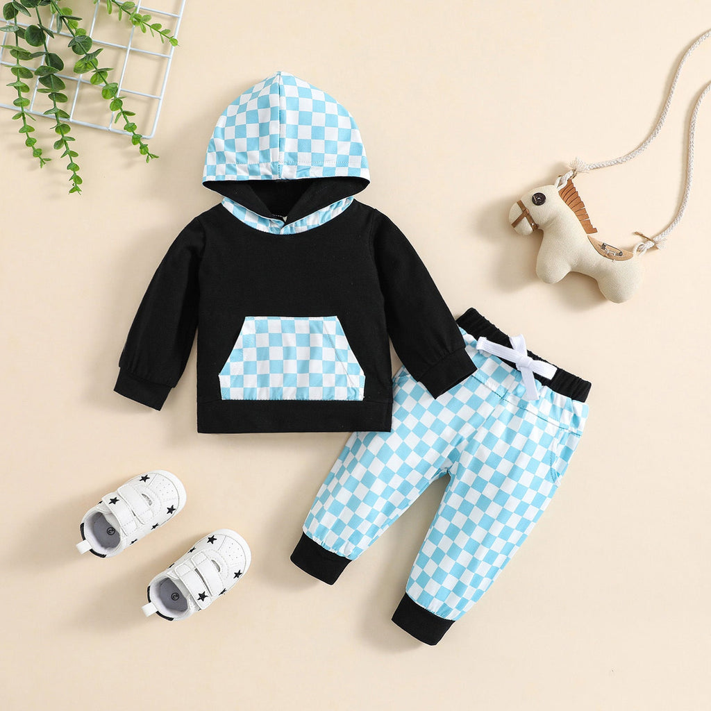 Children's Autumn And Winter Sports Leisure Hooded Plaid Suit