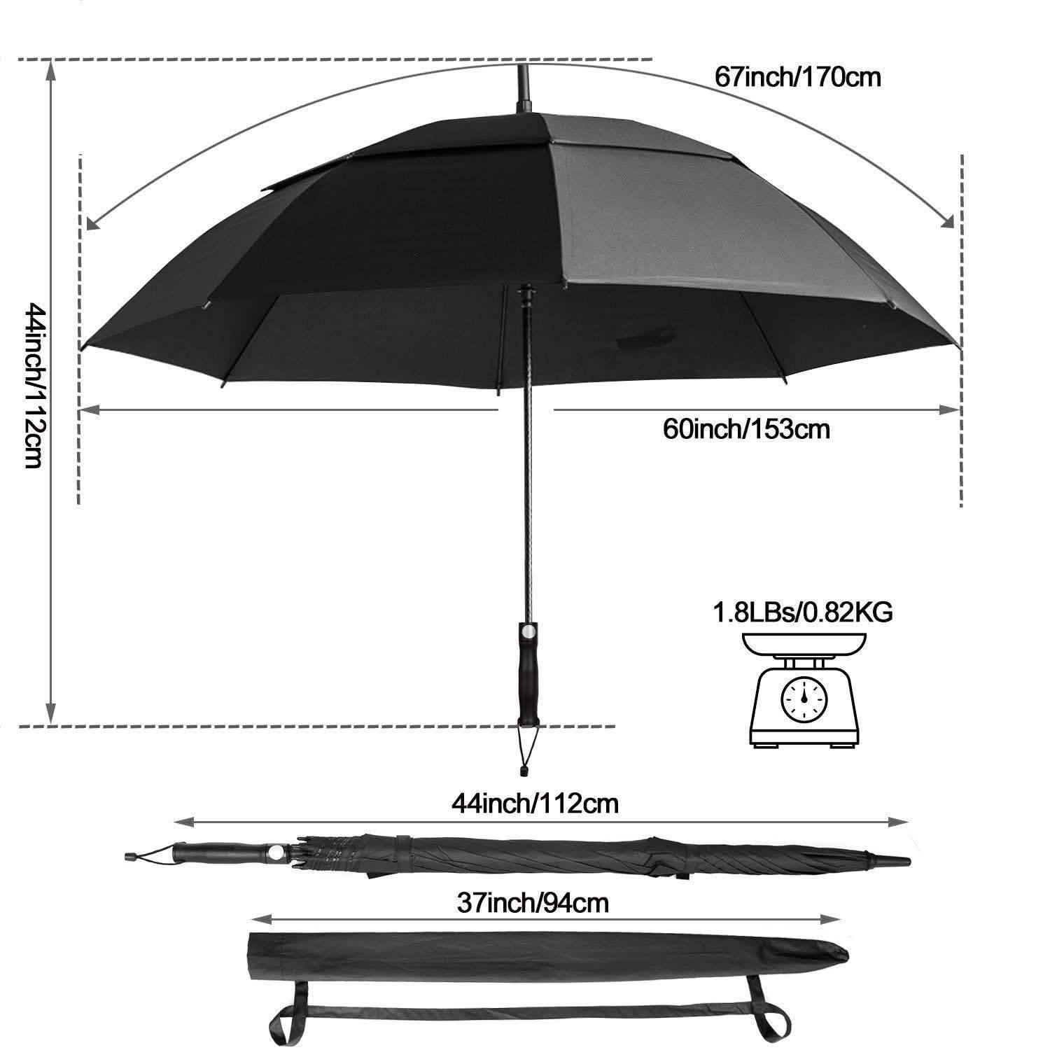 68" Automatic Open Golf Umbrella - Black