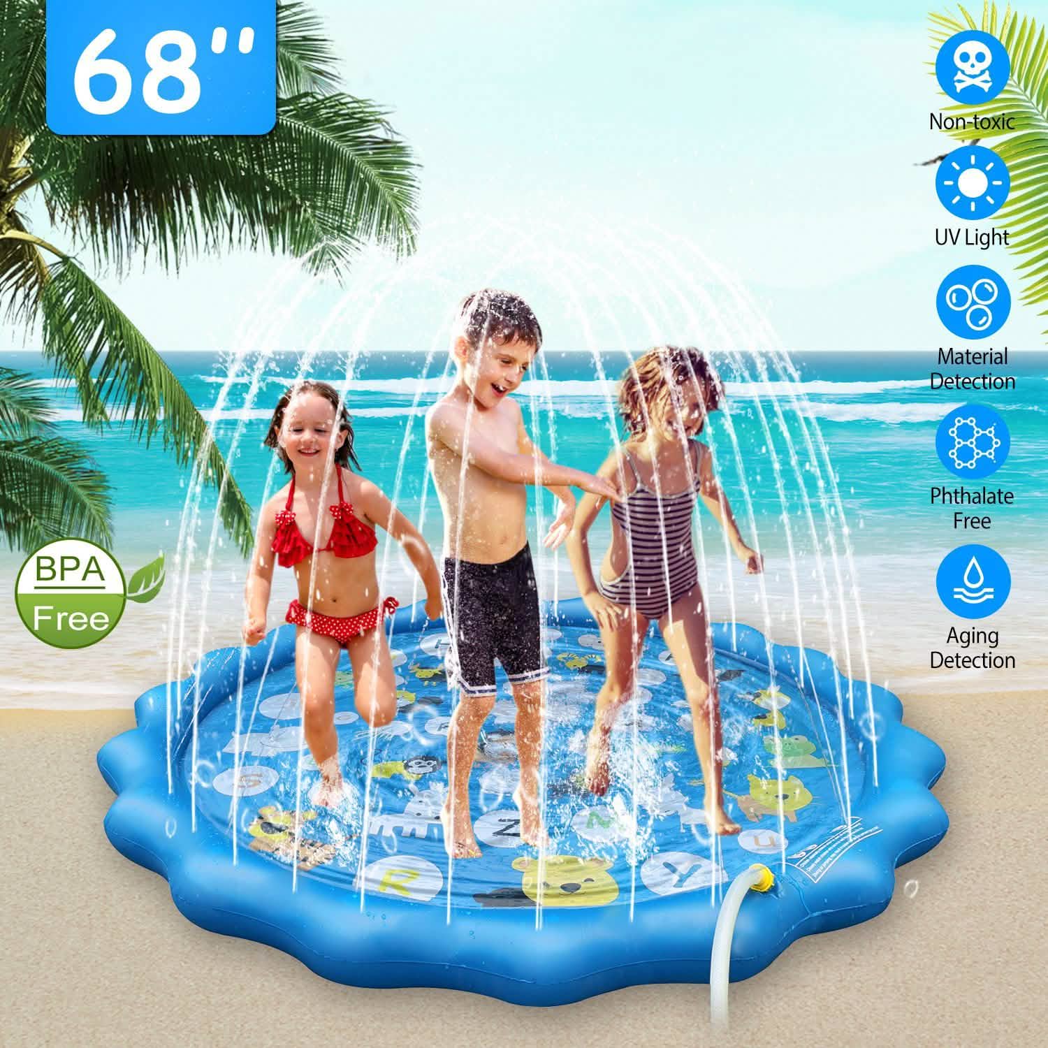 68" Inflatable Blow Up Pool Sprinkler Splash Pad For Kids