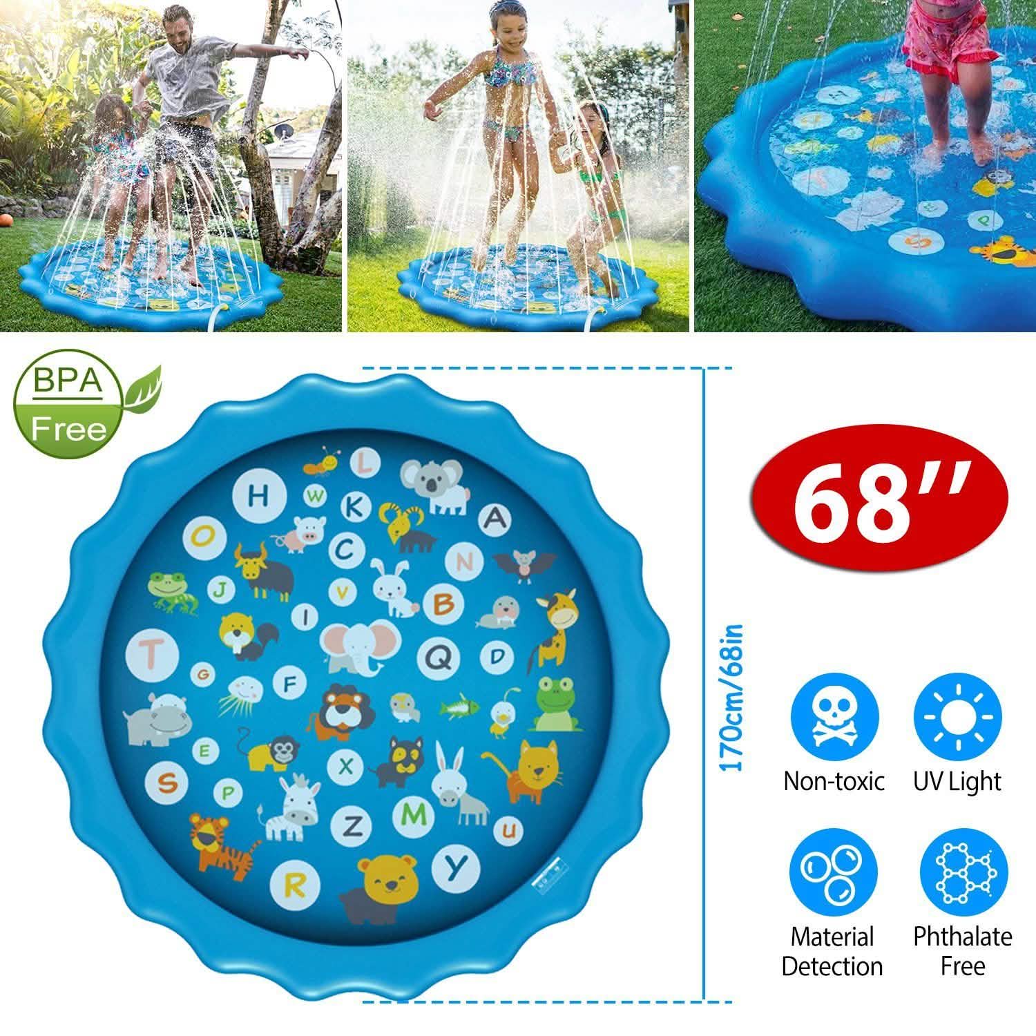 68" Inflatable Blow Up Pool Sprinkler Splash Pad For Kids
