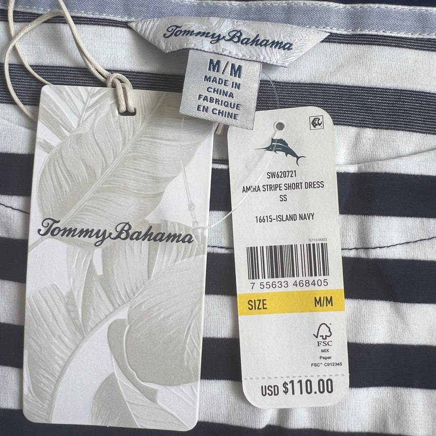 TOMMY BAHAMA Women's Short Sleeve Amira Stripe Short Dress Size M Island Navy (New)