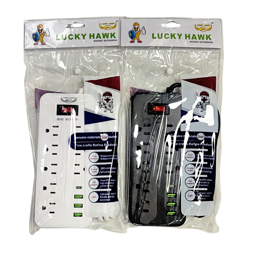 Lucky Hawk Universal Power Strip with USB Ports (6 Outlets)