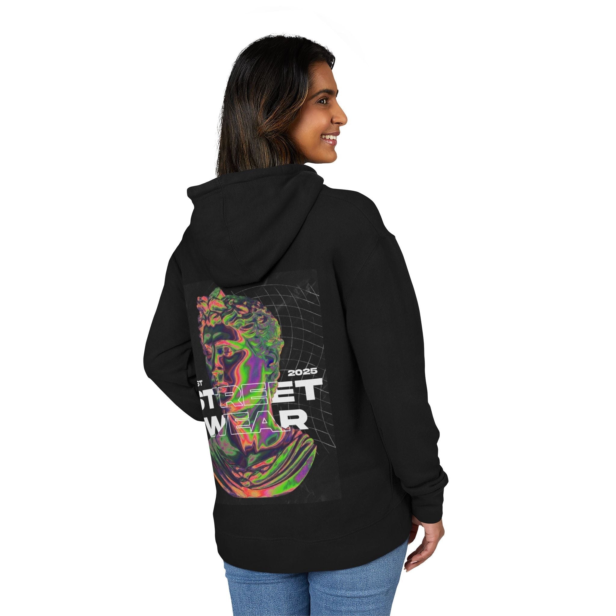 Trendy Unisex French Terry Hoodie with Abstract Street Wear Design, Cool Layering Essential, Perfect for Casual Outings
