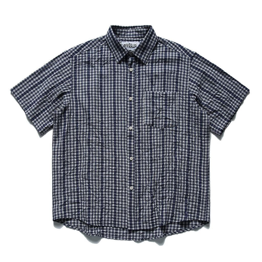 Wrinkled casual short sleeved shirt checkered half sleeved shirt
