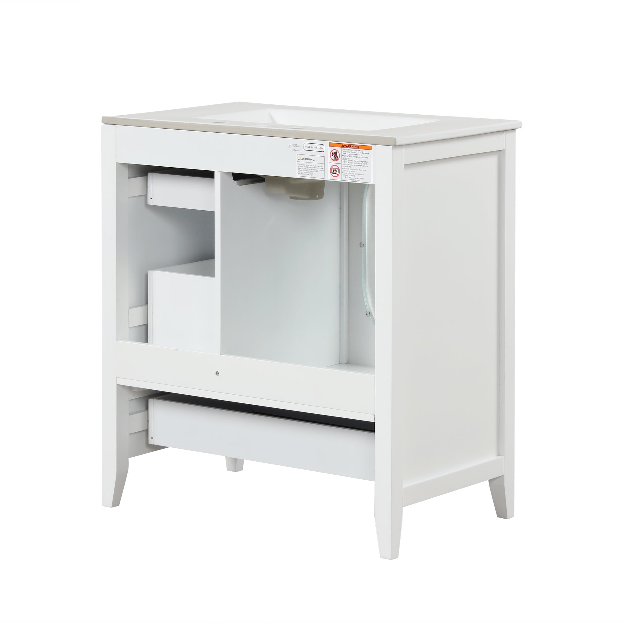 30" Bathroom Vanity with Sink, Bathroom Vanity Cabinet with Three Drawers and Door, Solid Wood and MDF, White