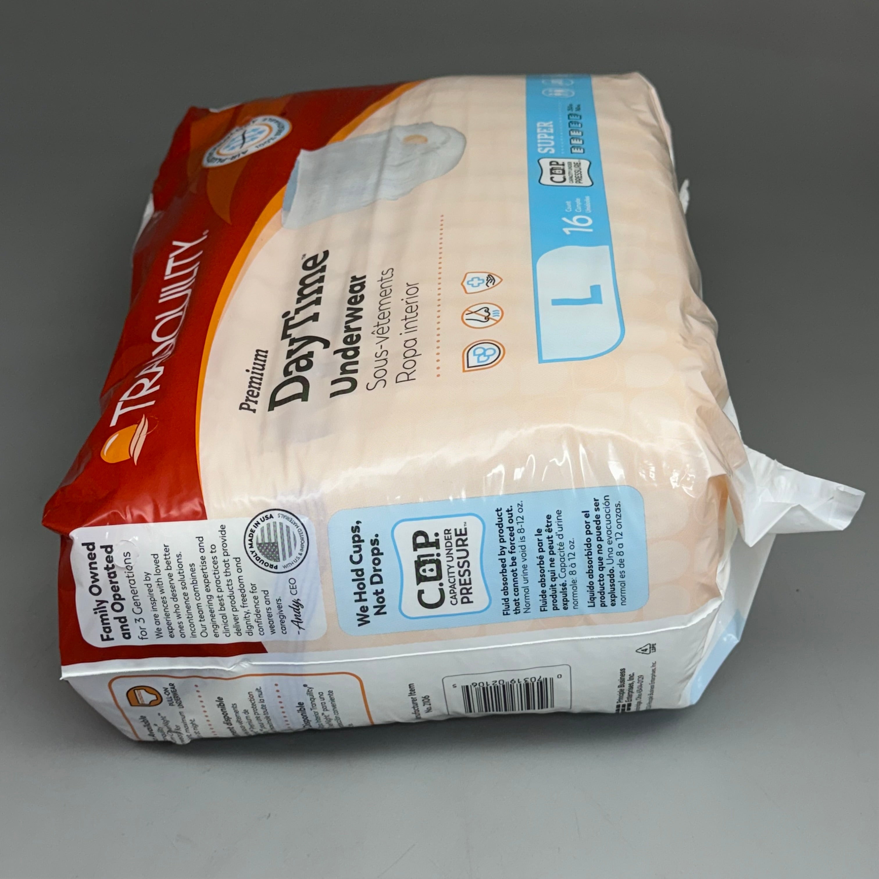 TRANQUILITY DAY TIME 2PK of 16 Disposable Absorbent Underwear Large (44-54in) White