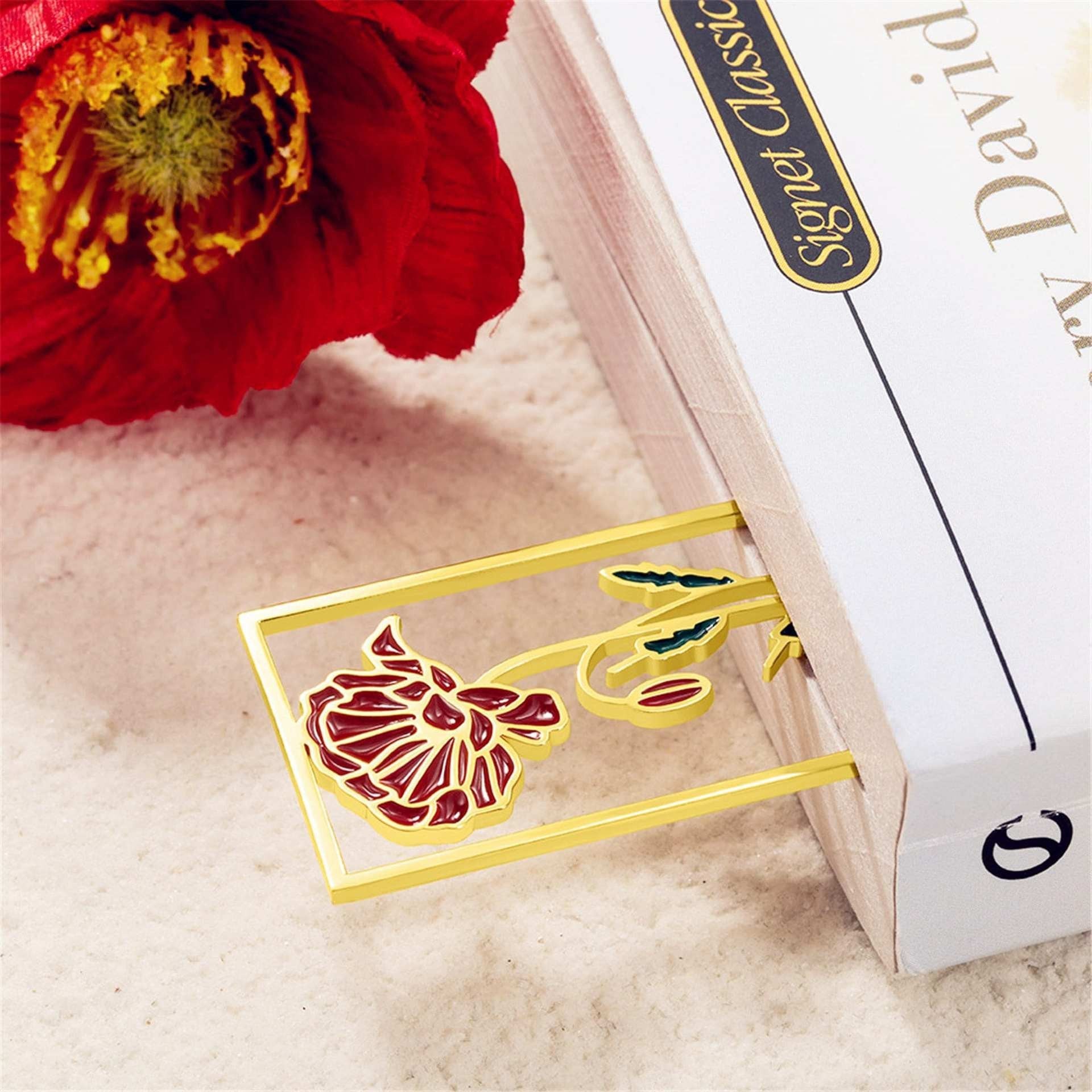 Stainless steel colored birthday flower bookmark personalized DIY hollow out style drip oil letter graduation gift