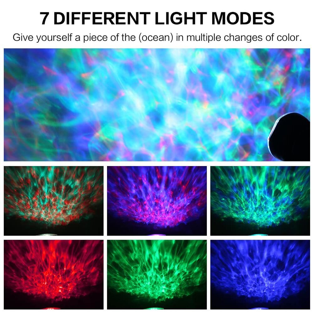 Ocean Wave Projector Light Led Night Lamp Music Player Remote Control USB Starry Projection Living Bedroom Party Decor Gifts