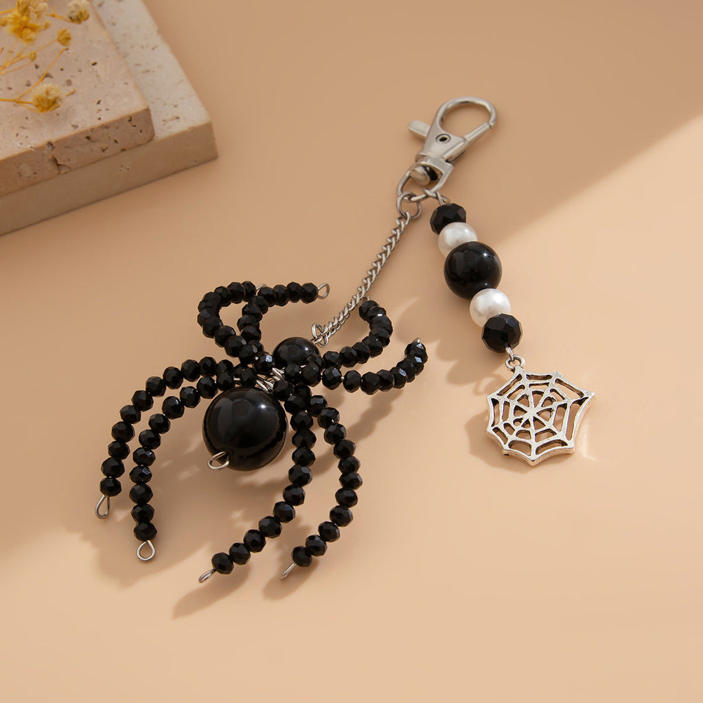 3-piece Sunflower Crystal Keychain White Pearl Weaving Spider Accessory Set