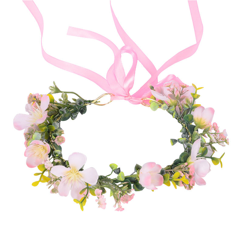 Girl's flower wreath headpiece handmade simulation flower hair accessory wedding festival Hanfu headpiece flower wreath