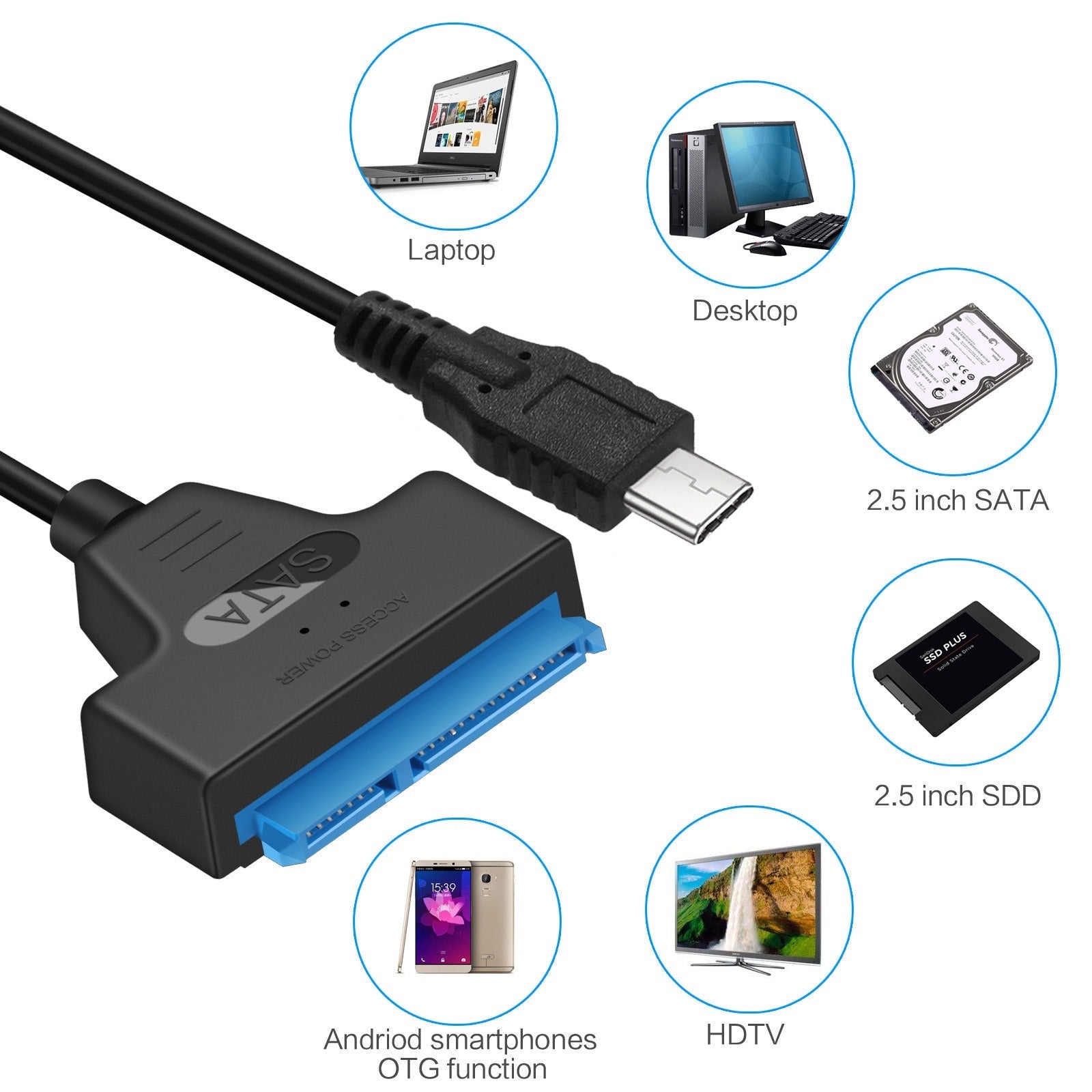 Type-C to SATA 2.5-inch portable hard drive converter with easy drive cable