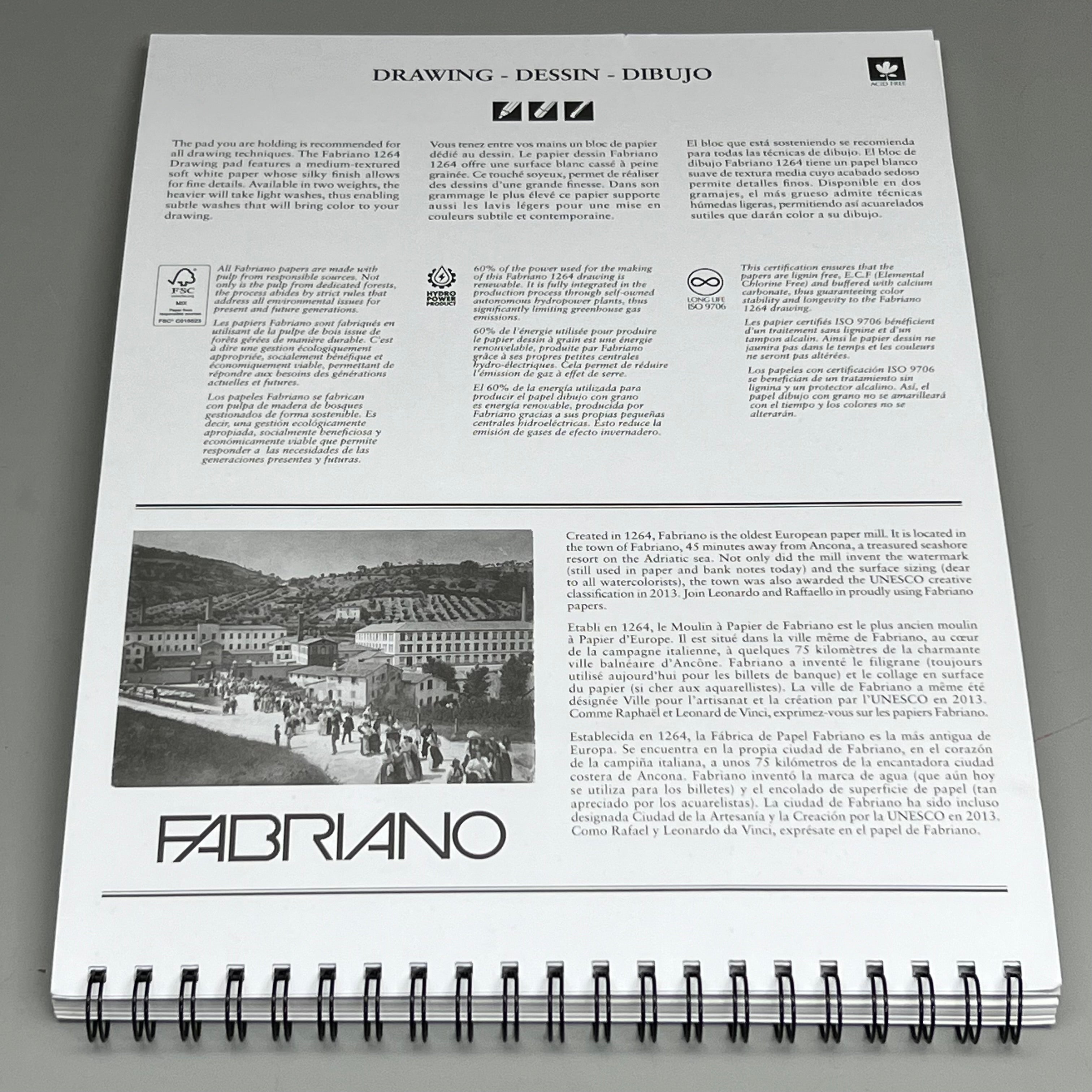 FABRIANO I264 Drawing Paper Pads 11" x 14" ITALY 50 Sheets White