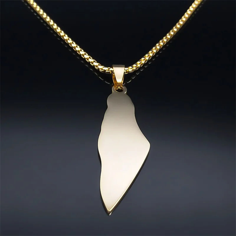 Palestine Map National Flag Necklace for Women Men Stainless Steel Gold Color Country Geography Chain Jewish Jewelry N7600S02