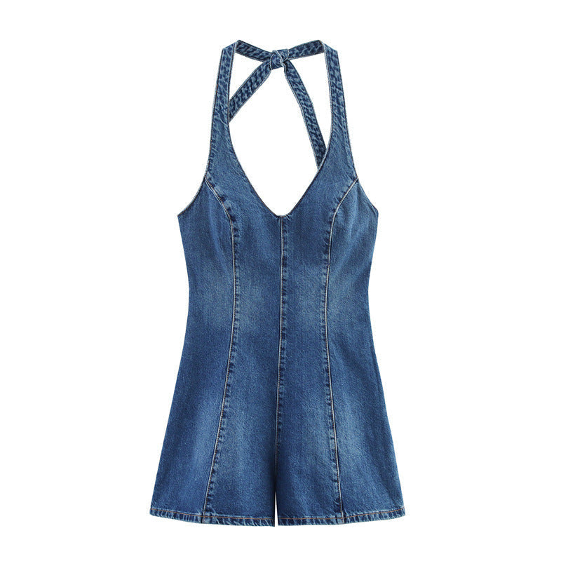 Fashionable and Sexy Halter Denim Jumpsuit for Women Style