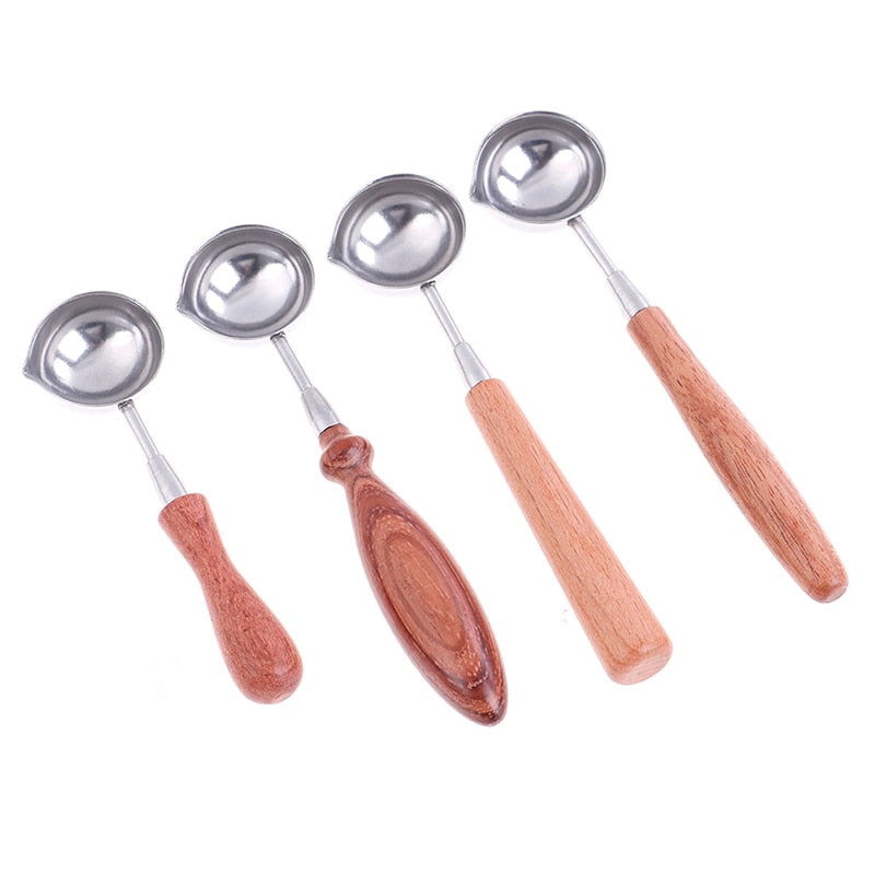 Anti-Hot Sealing Wax Spoon Wood Handle Retro Wax Stamping Spoons Invitation Cards Decorative Stamps Craft
