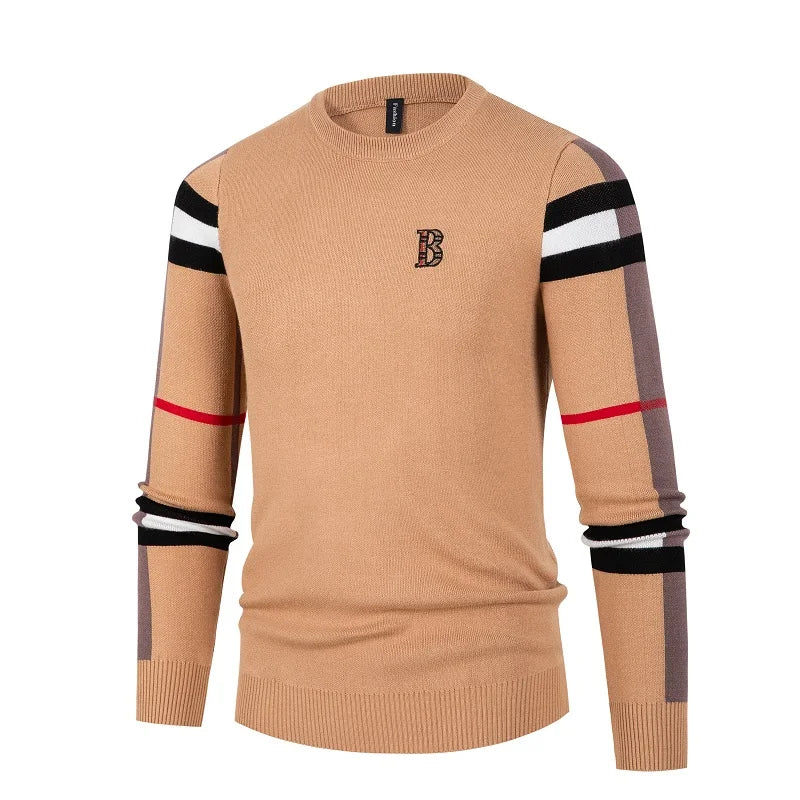Men's Knitted Shirt Men's Thin Style Color blocked Interior Bottom Knitted Shirt Casual Middle Neck
